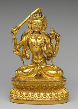 黄铜鎏金 文殊菩萨坐像