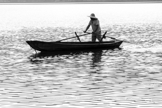 划船 小船 渔民