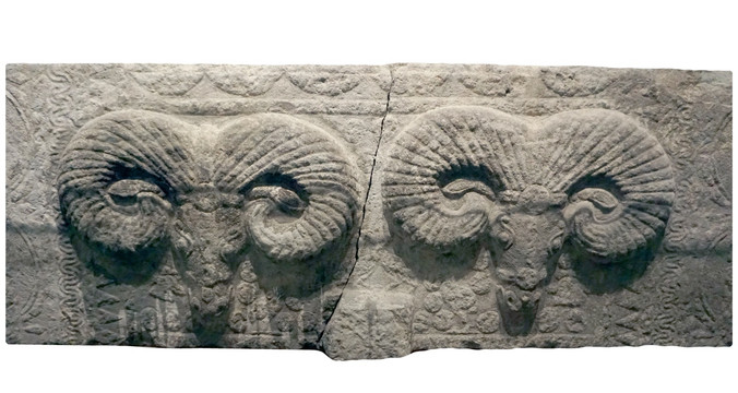 汉代双羊头图案画像石