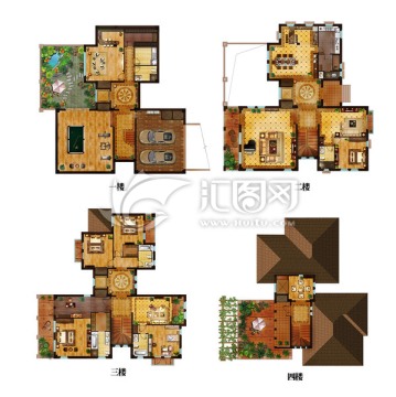 PSD豪华版户型图 四层别墅