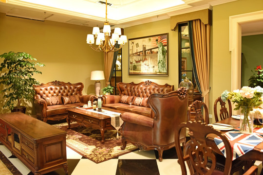 美式沙发 真皮沙发 客厅设计