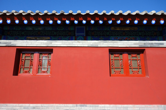 红墙青瓦 木窗 仿古建筑
