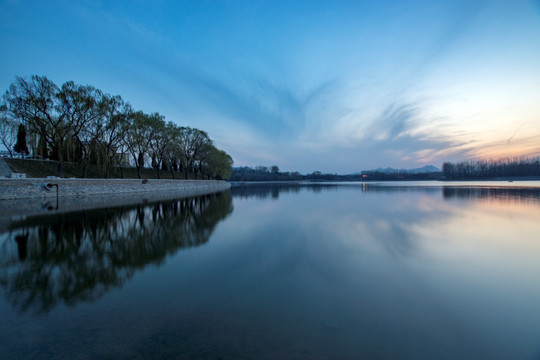 晚霞湖泊