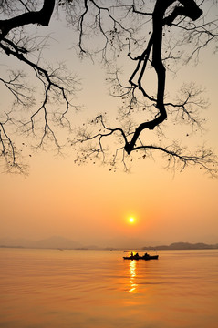杭州西湖日落风光