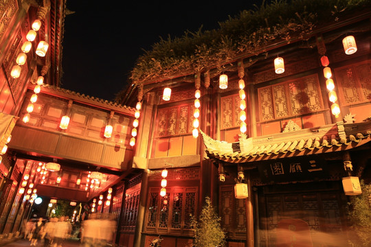 成都锦里古街商业街夜景 红灯笼