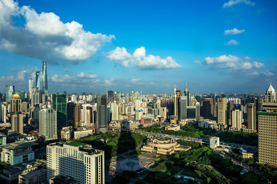 上海人民广场都市建筑鸟瞰