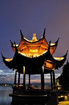 杭州西湖长桥公园夜色