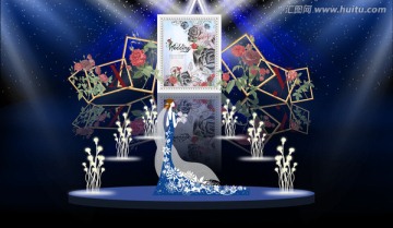 蓝色星空相框婚礼主题舞台效果图