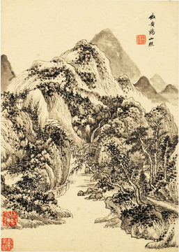 中式水墨山水古画 明代 王鉴