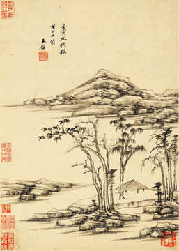 中式水墨山水古画 明代 王鉴