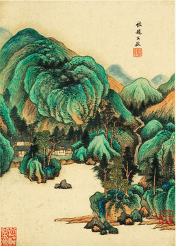 中式水墨山水古画 明代 王鉴