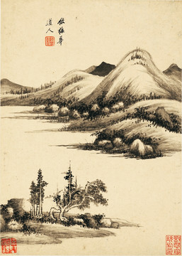 中式水墨山水古画 明代 王鉴