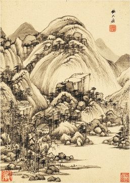 中式水墨山水古画 明代 王鉴