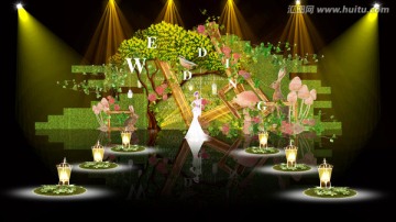 绿色植物森林系婚礼主题舞台效果