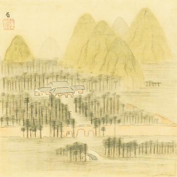 中式极简山水风景画