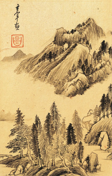 水墨山水古画 明代 董其昌