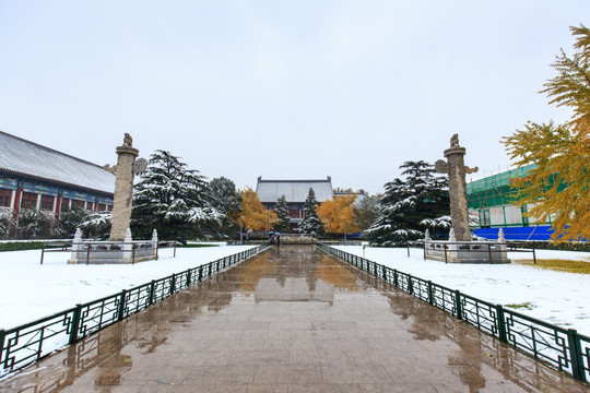 北京大学办公楼华表雪景