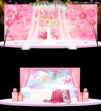粉色系樱花婚礼舞台效果图
