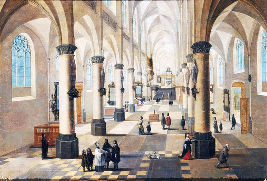 欧式教堂建筑风景油画
