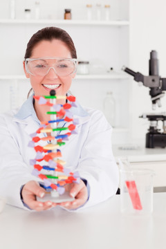 展示DNA双螺旋模型的科学家
