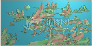 罗汉床山水风景精雕图