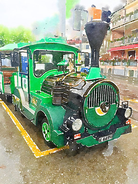 水彩画 瑞士小火车