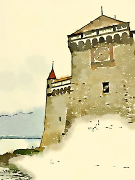 水彩画 西庸城堡