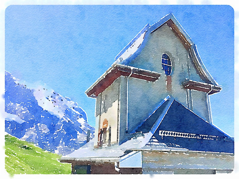 瑞士风光 水彩画