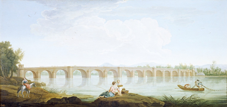 桥梁大河古典风景油画