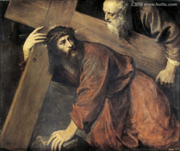 耶稣十字架受难人物油画