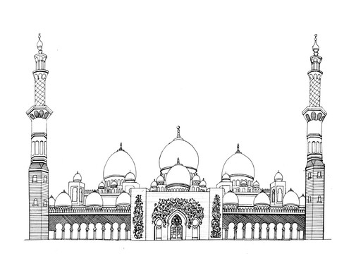 清真寺 手绘线稿土耳其旅游