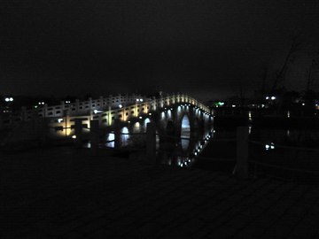 阳江城市会客厅鸳鸯湖夜景中的小