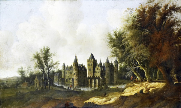城堡教堂风景油画