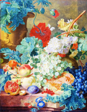 欧式古典花卉花瓶静物油画