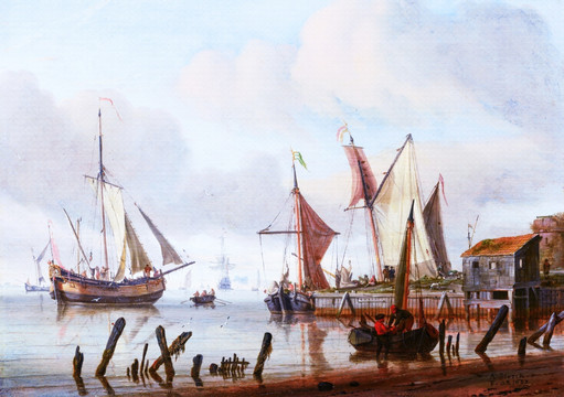 大海帆船威尼斯地中海风景油画