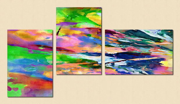 三联画 抽象油画 组合画 拼画