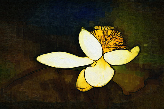 荷花油画