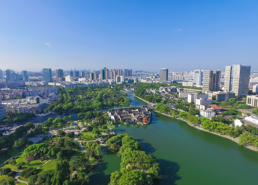 宁波月湖全景鸟瞰