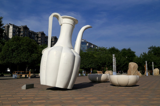 茶壶 茶碗 白壶 园林雕塑