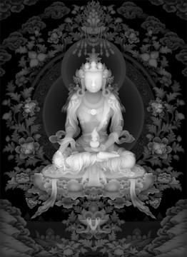 藏式精雕图灰度图地藏菩萨