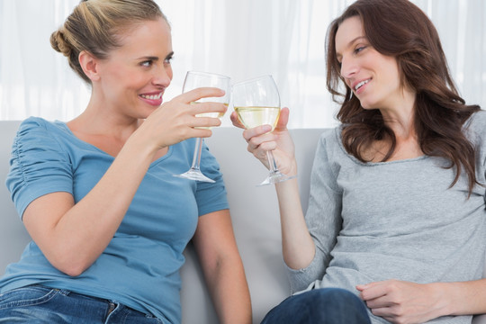 在喝白葡萄酒的两个女人