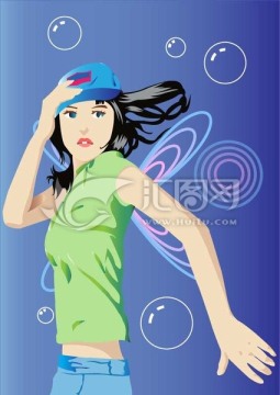 手绘美女插画