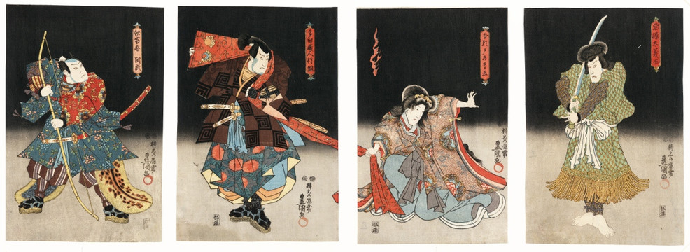 日本武士人物绘屏风 画廊品质