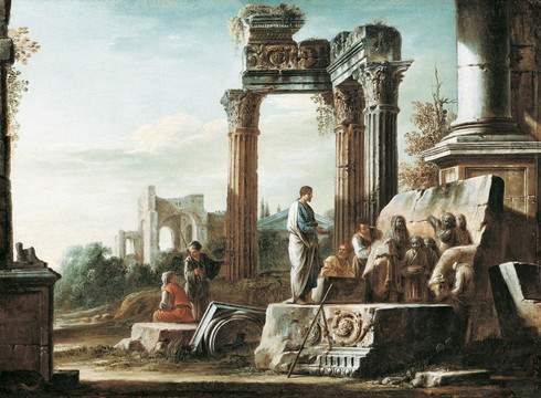 罗马建筑宗教人物油画