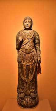 宋元彩绘木雕菩萨像