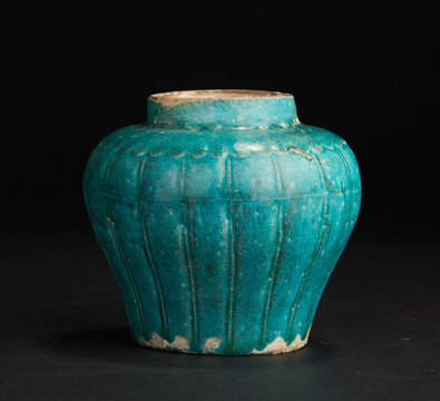 单色釉青色瓷器南瓜罐