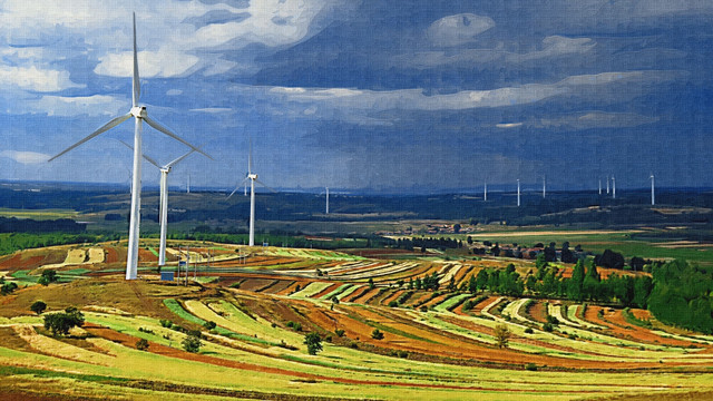 油画 草原风电场