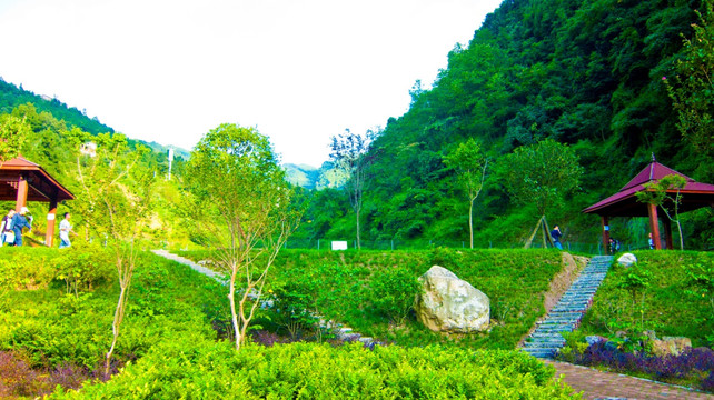 亭子 石阶 草坪