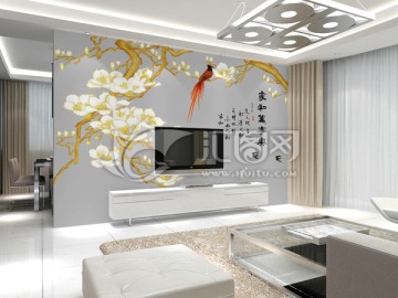 玉雕玉兰花电视背景