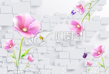 3D立体小花电视背景